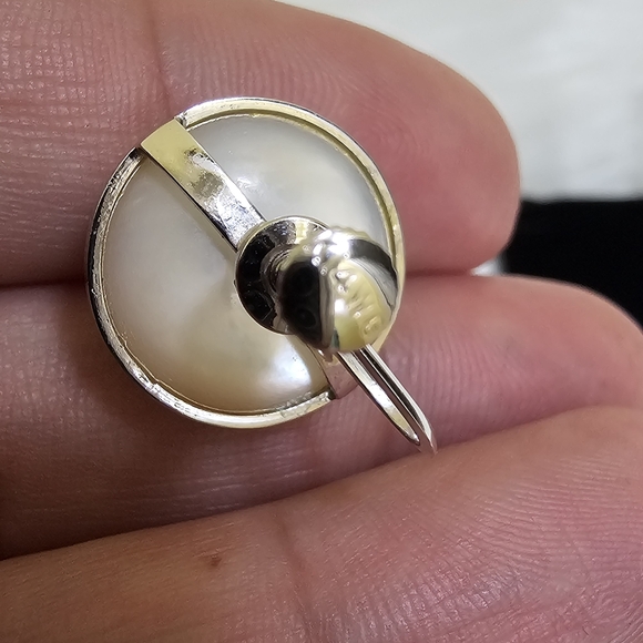 Vintage 14K White Gold MABE PEARL NON-PIERCED EARRINGS - Picture 6 of 17